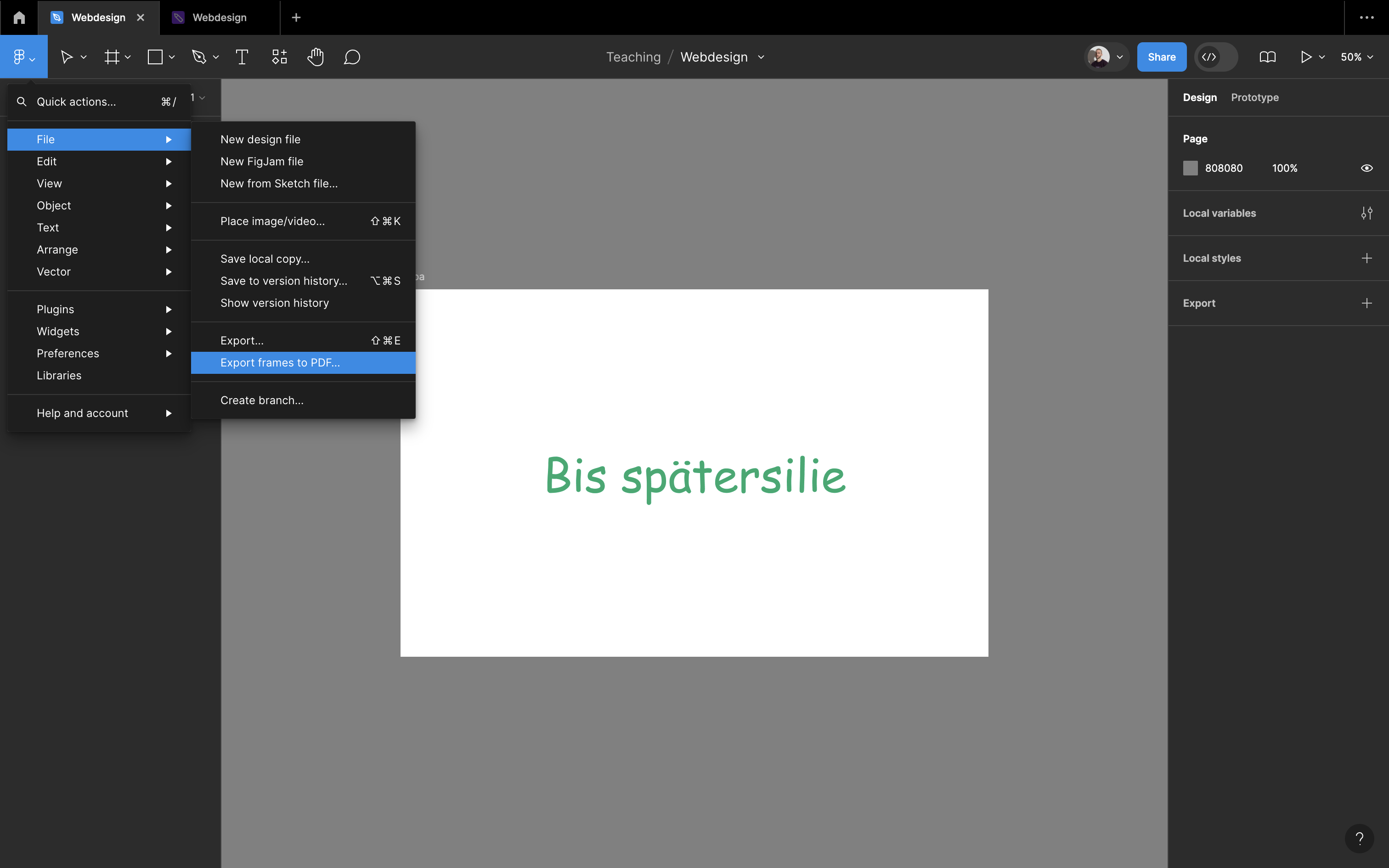 Figma Design als PDF exportieren