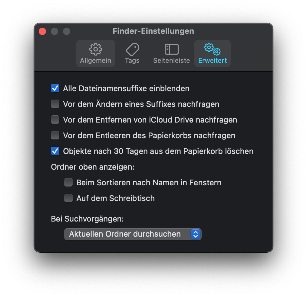 Finder-Einstellungen