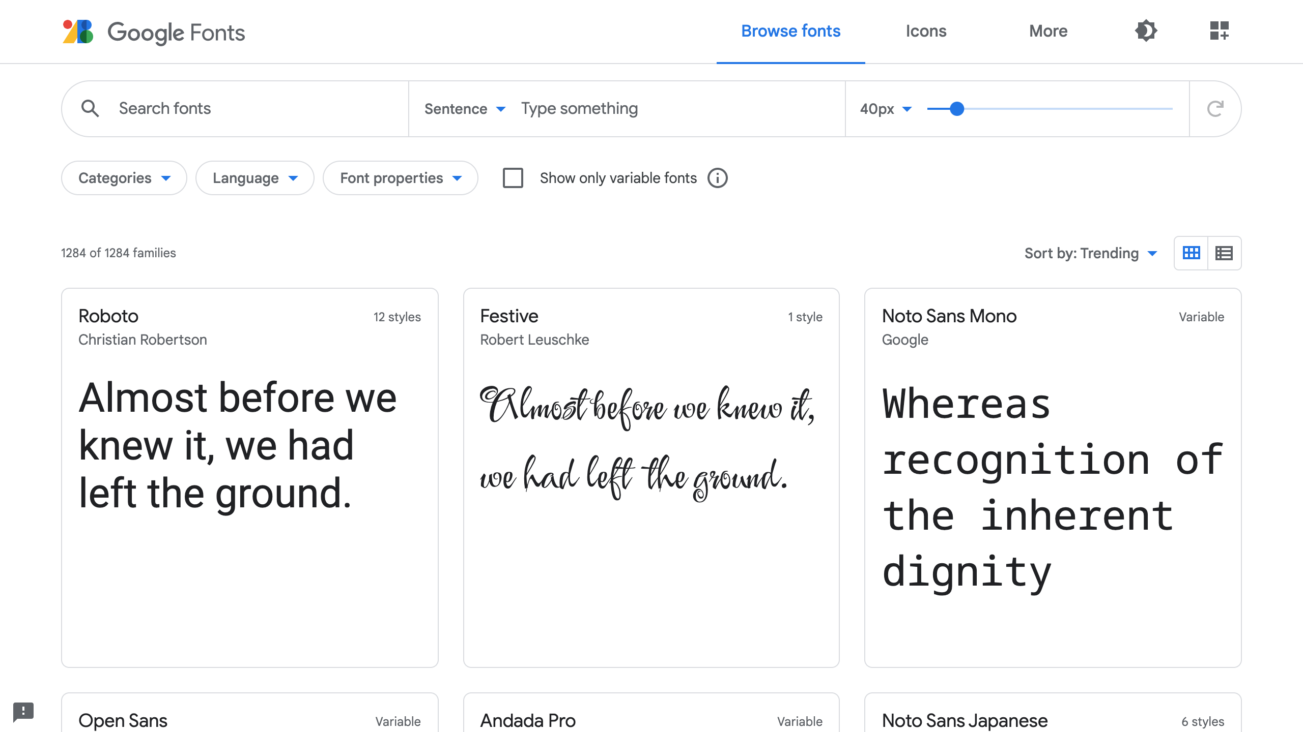 Google Fonts Website