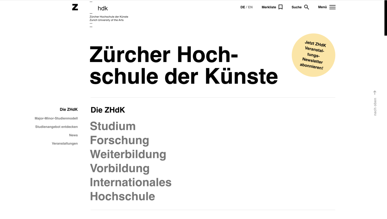 Screenshot der Website